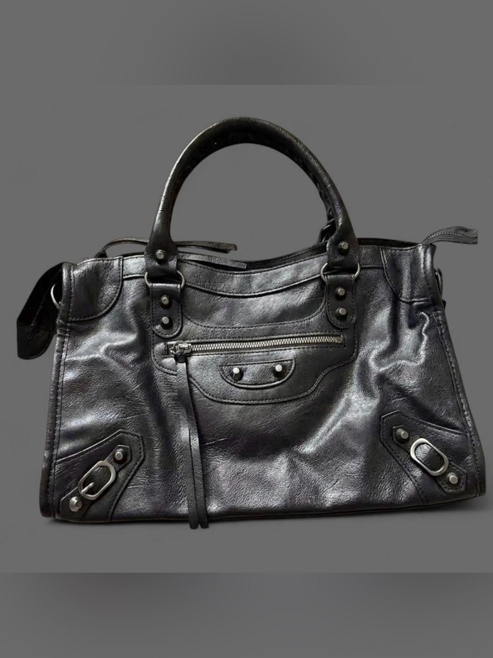 Gloss Black Rivet Handbag